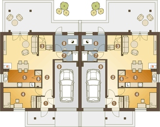Parter projektu - Jarząbek III z garażem 1-st. bliźniak [A-BL1]