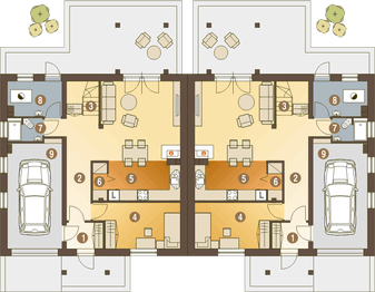 Parter projektu - Jarząbek III z garażem 1-st. bliźniak [A-BL2]