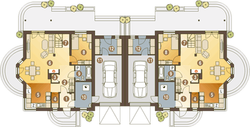 Parter projektu - Puszczyk z garażem 1-st. bliźniak [A-BL1]