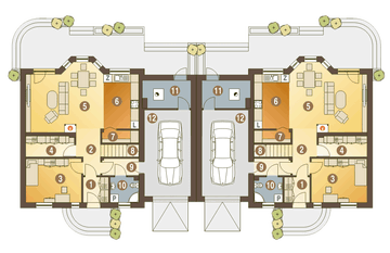 Parter projektu - Puszczyk III z garażem 1-st. bliźniak [A-BL1]