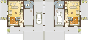 Parter projektu - Turkawka z garażem i wiatą bliźniak [A1-BL]