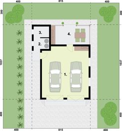Parter projektu - G286 szkielet drewniany garaż dwustanowiskowy z werandą