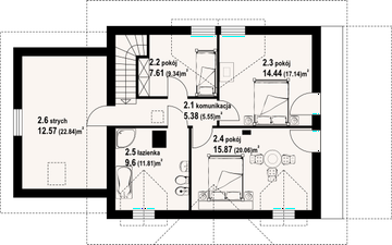 Projekt domu Cisna 25g dw - rzut poddasza, dom liczy 3 pokoje, 2 łazienki i wc