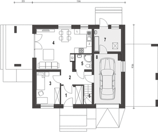 Parter projektu - Monika z garażem i wiatą [A1]