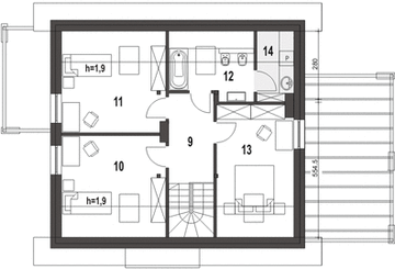 Poddasze projektu - Monika z garażem i wiatą [A1]
