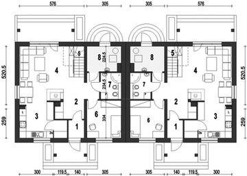 Parter projektu - Gajówka bez garażu bliźniak [B-BL1]