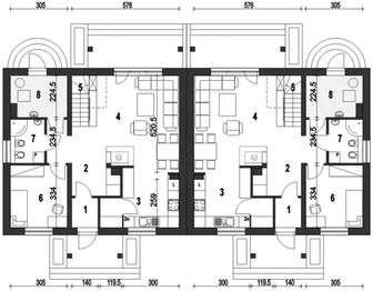 Parter projektu - Gajówka bez garażu bliźniak [B-BL2]