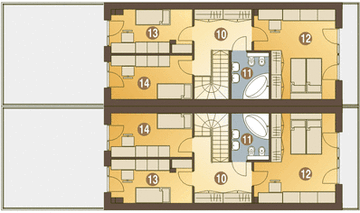 Piętro 1 projektu - Long II z garażem 1-st. bliźniak [A-BL2]
