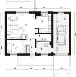 Parter projektu - Sosnówka z garażem 1-st. [A]