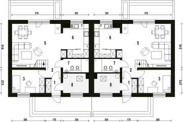 Parter projektu - Sosnówka bez garażu bliźniak [B-BL1]