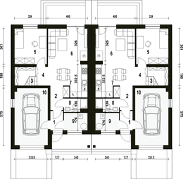 Parter projektu - Mazurek z garażem 1-st. bliźniak [A-BL2]