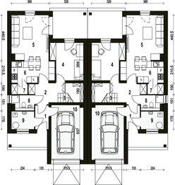 Parter projektu - Makolągwa z garażem 1-st. bliźniak [A-BL1]