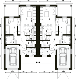 Parter projektu - Makolągwa z garażem 1-st. bliźniak [A-BL2]