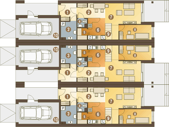 Parter projektu - Long z garażem 1-st. szeregówka [A-SZ]