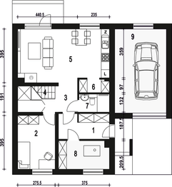 Parter projektu - Głuszec z garażem 1-st. [A]