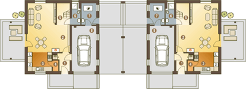 Parter projektu - Nowinka V z garażem i wiatą bliźniak [A1-BL1]