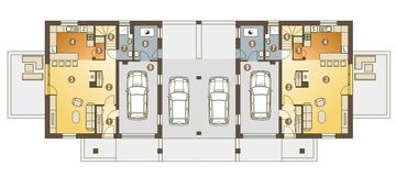 Parter projektu - Nowinka VI z garażem i wiatą bliźniak [A1-BL1]