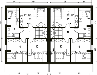 Poddasze projektu - Mazurek II z garażem 1-st. bliźniak [A-BL1]