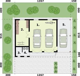 Parter projektu - G281A garaż dwustanowiskowy z pomieszczeniem gospodarczym i wiatą