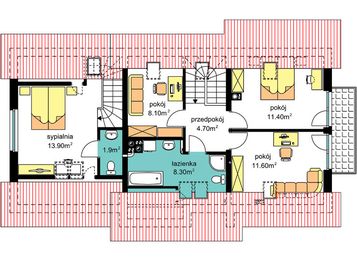 Poddasze projektu - BS-07 wariant 1 dwulokalowy