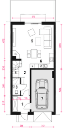 Parter projektu - Jukka z garażem 1-st. szeregówka [A-SZ]