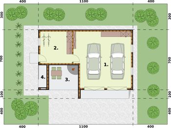 Parter projektu - G315 szkielet drewniany garaż dwustanowiskowy z pomieszczeniem gospodarczym i altaną