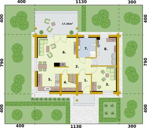Parter projektu - Trypolis 5 projekt domu z bali drewnianych
