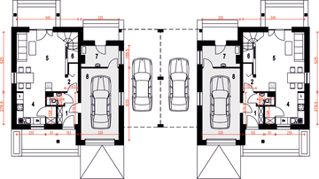 Parter projektu - Biała z garażem i wiatą bliźniak [A1-BL]