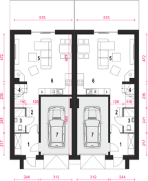 Parter projektu - Jukka z garażem 1-st. bliźniak [A1-BL]