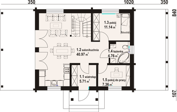 Projekt domu Paczkowice 1dw - rzut parteru, dom liczy 6 pokoje, 2 łazienki i wc
