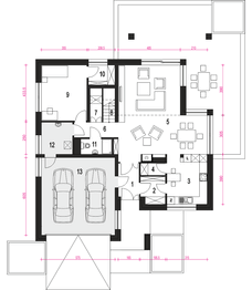 Parter projektu - Willa sosnowa z garażem 2-st. [A]