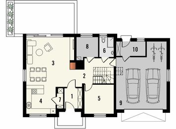 Projekt domu Format 2G - rzut parteru, dom liczy 5 pokoje, 2 łazienki i wc