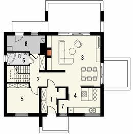 Projekt domu Melba 2 - rzut parteru, dom liczy 4 pokoje, 2 łazienki i wc