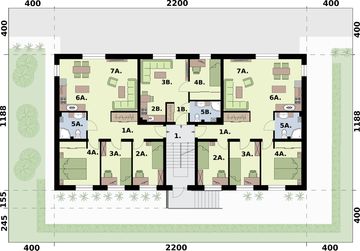 Piętro 1 projektu - San Pedro - budynek wielorodzinny