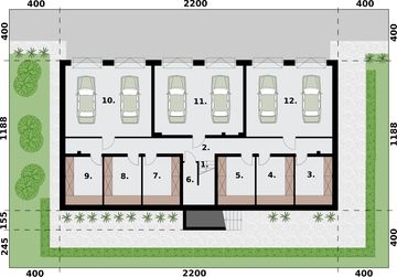 Parter projektu - San Pedro 2 - budynek wielorodzinny z balkonami