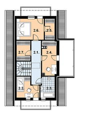 Projekt domu L-30 Dom ludowa - szkieletowy - rzut poddasza, dom liczy 3 pokoje, 2 łazienki i wc