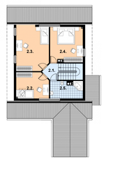 Projekt domu A-101 Dom karska - z bali - rzut poddasza, dom liczy 3 pokoje, 2 łazienki i wc