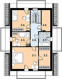 Projekt domu L-71 Dom rolna - z bali - rzut poddasza, dom liczy 3 pokoje, 3 łazienki i wc