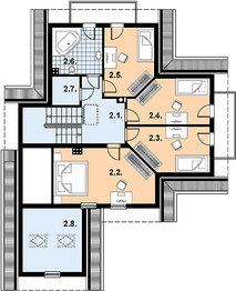 Projekt domu L-77 Dom grzybowa - szkieletowy - rzut poddasza, dom liczy 4 pokoje, 2 łazienki i wc
