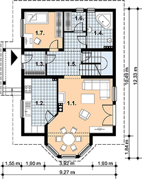 Projekt domu L-85 Dom jasna - szkieletowy - rzut parteru, dom liczy 4 pokoje, 2 łazienki i wc