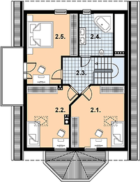 Projekt domu L-85 Dom jasna - szkieletowy - rzut poddasza, dom liczy 4 pokoje, 2 łazienki i wc
