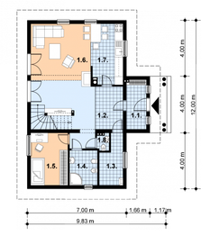 Projekt domu L-93 Dom krakowska - z bali - rzut parteru, dom liczy 3 pokoje, 3 łazienki i wc