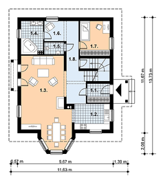 Projekt domu L-46 Dom hiacyntowa - murowany - rzut parteru, dom liczy 5 pokoje, 3 łazienki i wc