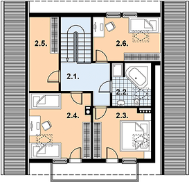 Projekt domu L-59 Dom malinowa - z bali - rzut poddasza, dom liczy 4 pokoje, 2 łazienki i wc