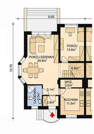 Projekt domu APS 024 - rzut parteru, dom liczy 4 pokoje, 2 łazienki i wc