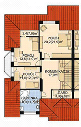 Projekt domu APS 025 - rzut poddasza, dom liczy 3 pokoje, 2 łazienki i wc