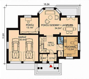 Projekt domu APS 042 - rzut parteru, dom liczy 5 pokoje, 2 łazienki i wc