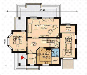 Projekt domu APS 063 - rzut parteru, dom liczy 5 pokoje, 2 łazienki i wc