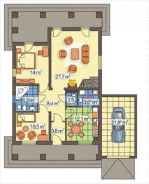 Parter projektu - CUBA B z pojedynczym garażem