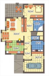 Parter projektu - Malwa wersja B z garażem z boku, wjazd od południa